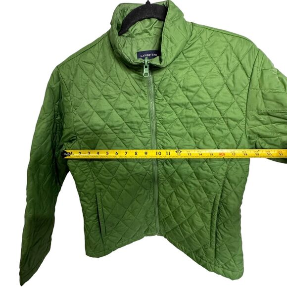 Lands End M Green Quilted Mockneck Jacket Lightweight Fall Thermolite Barn Chore - Picture 7 of 10